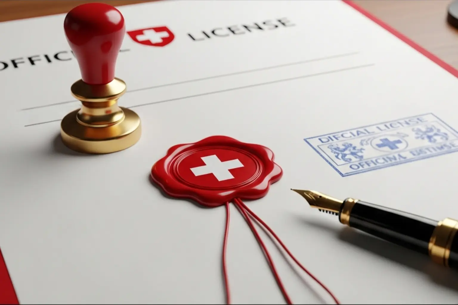 Offizielle Lizenzurkunde mit Schweizer Stempel und Siegel