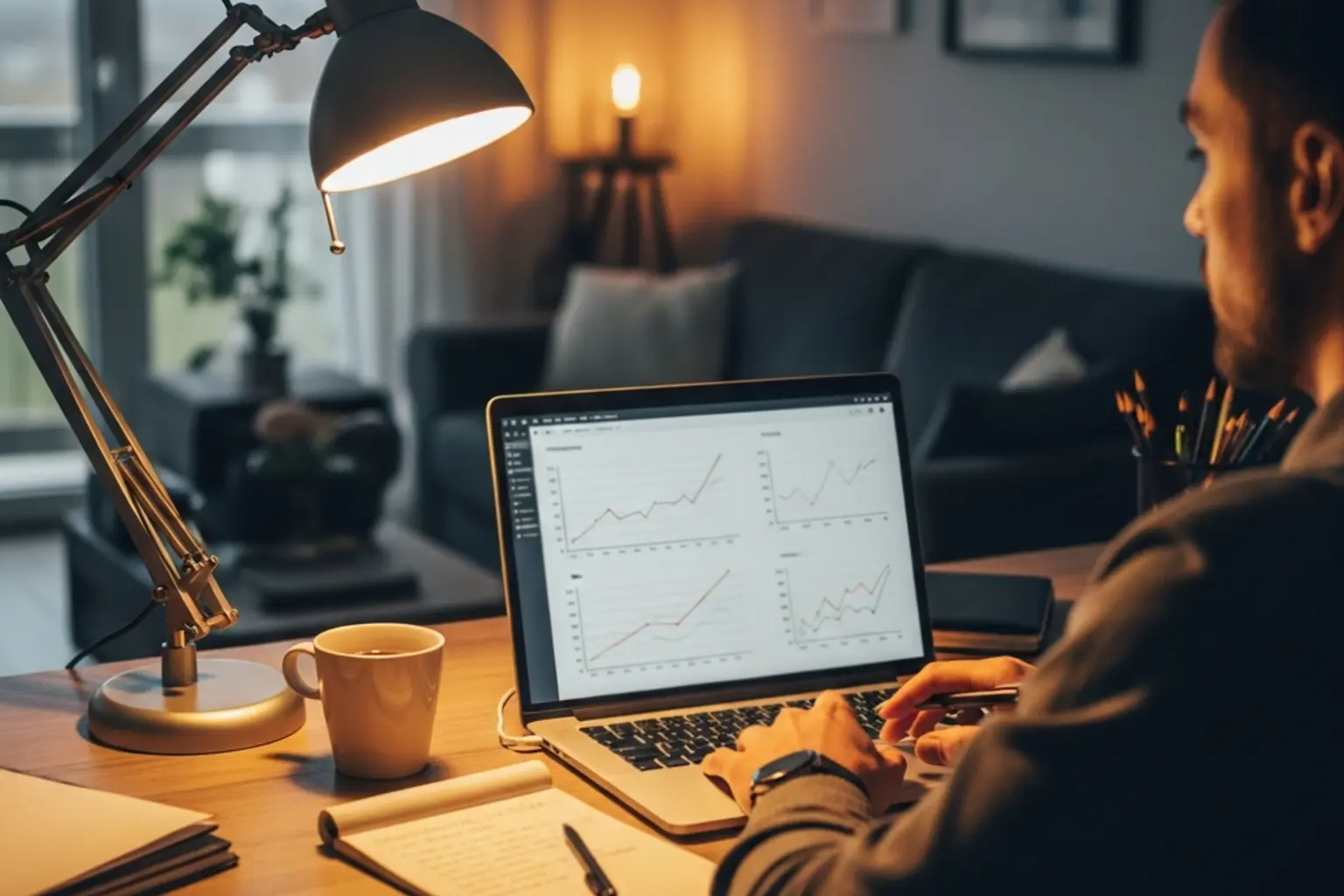 Person analysiert Sportwetten-Statistiken am Laptop