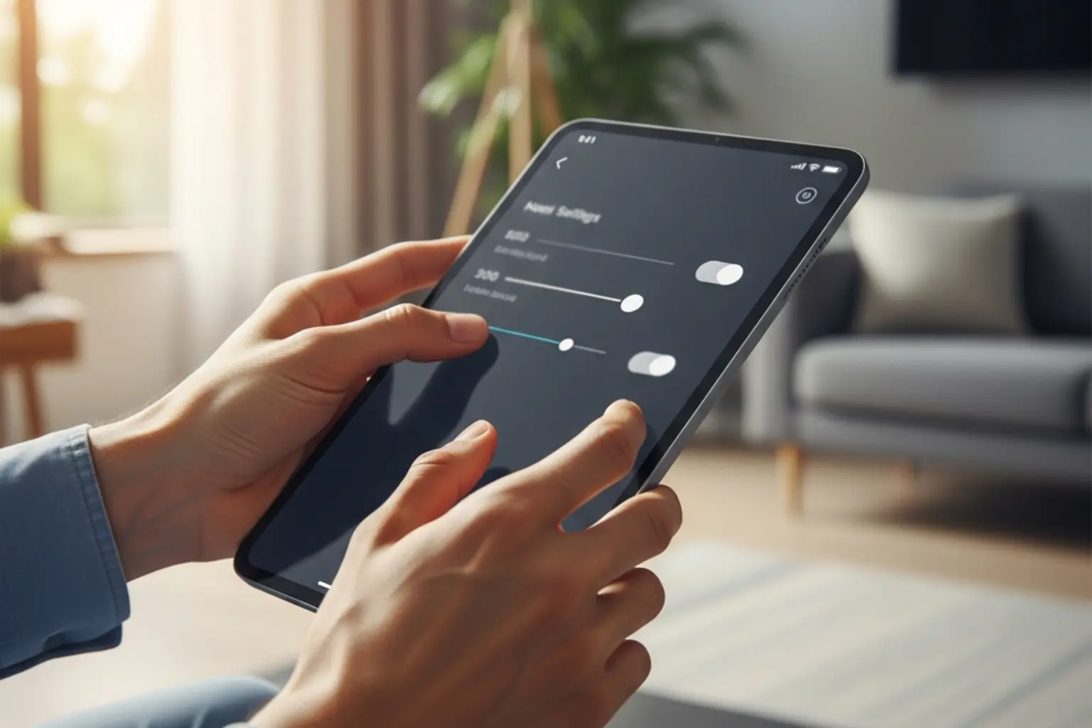 Hand stellt Sicherheitseinstellungen auf einem Tablet ein